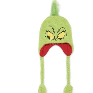 NWT Women Green The Grinch Laplander Braided Knit Character Beanie Hat One Size